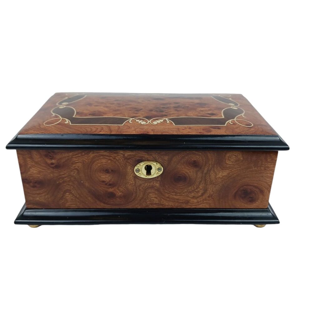 VTG Italian Inlaid Wooden Jewelry Music Box  Plays Somewhere Out There SF Music